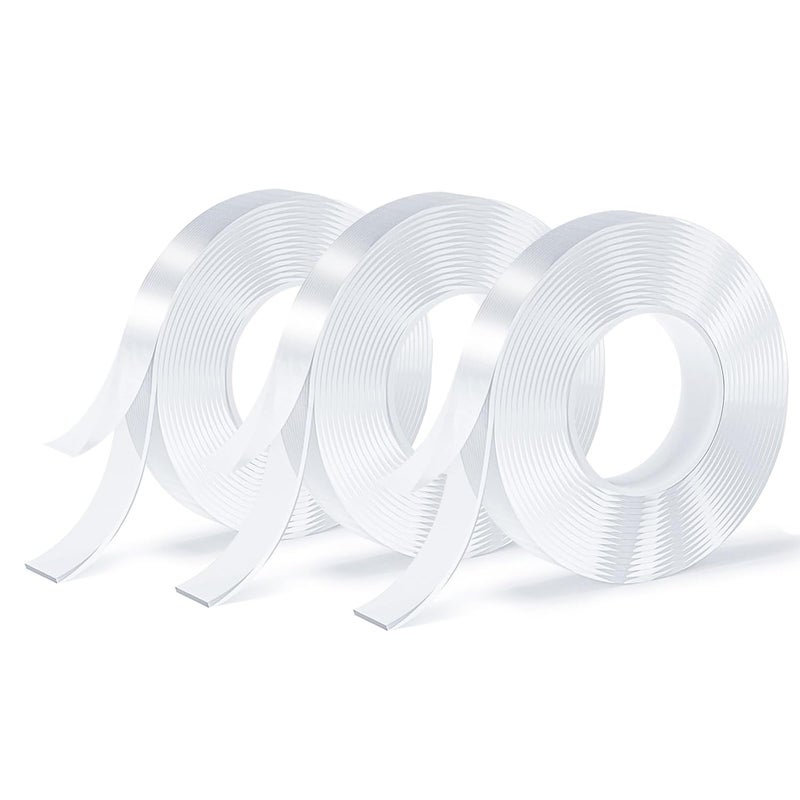 SUTOUG 3 Rolls Double Sided Tape, Nano Tape, Transparent Adhesive Tape, Traceless Adhesive Tape, Removable, Washable, Reusable, Suitable for Carpets, Photo Walls, 9.85 Feet Per Roll - Image 1